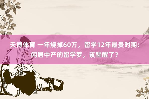 天博体育 一年烧掉60万，留学12年最贵时期：闲居中产的留学梦，该醒醒了？